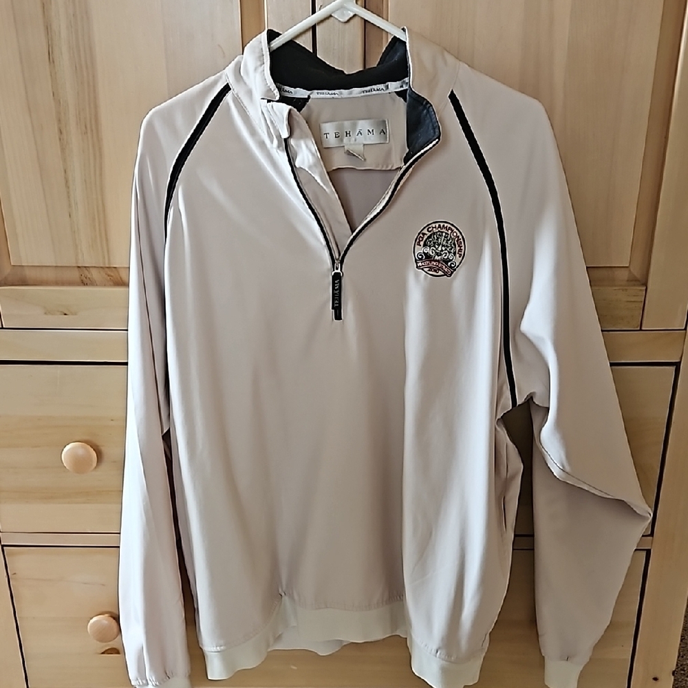Beige Half-Zip Pullover with Embroidered Patch